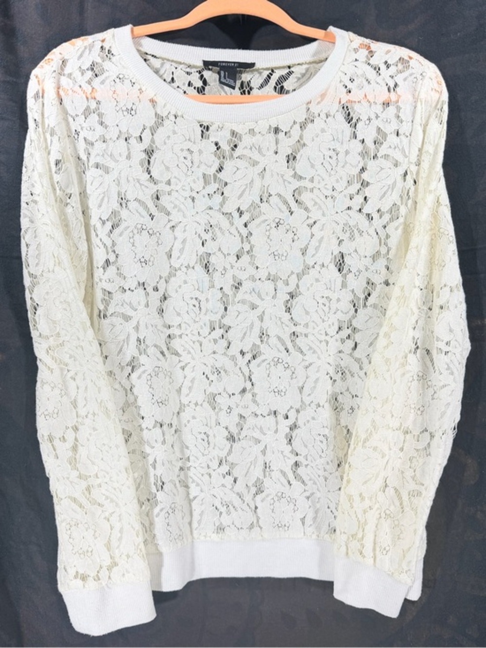 Forever 21 Cream Lace Crew Neck Sweater